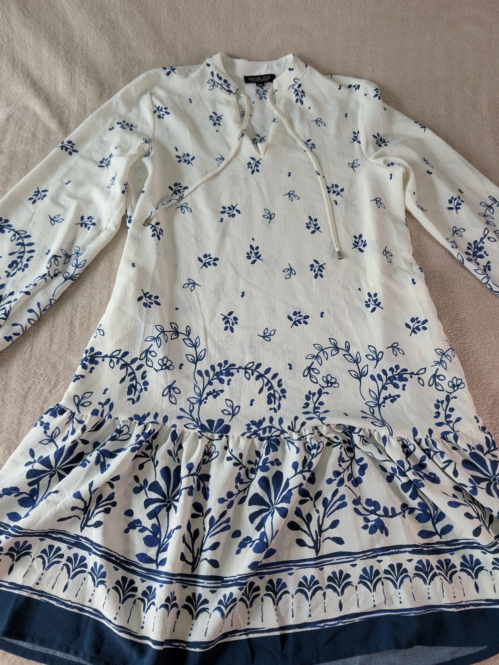 Rachel Zoe Cream Mini Dress with Blue Floral Border